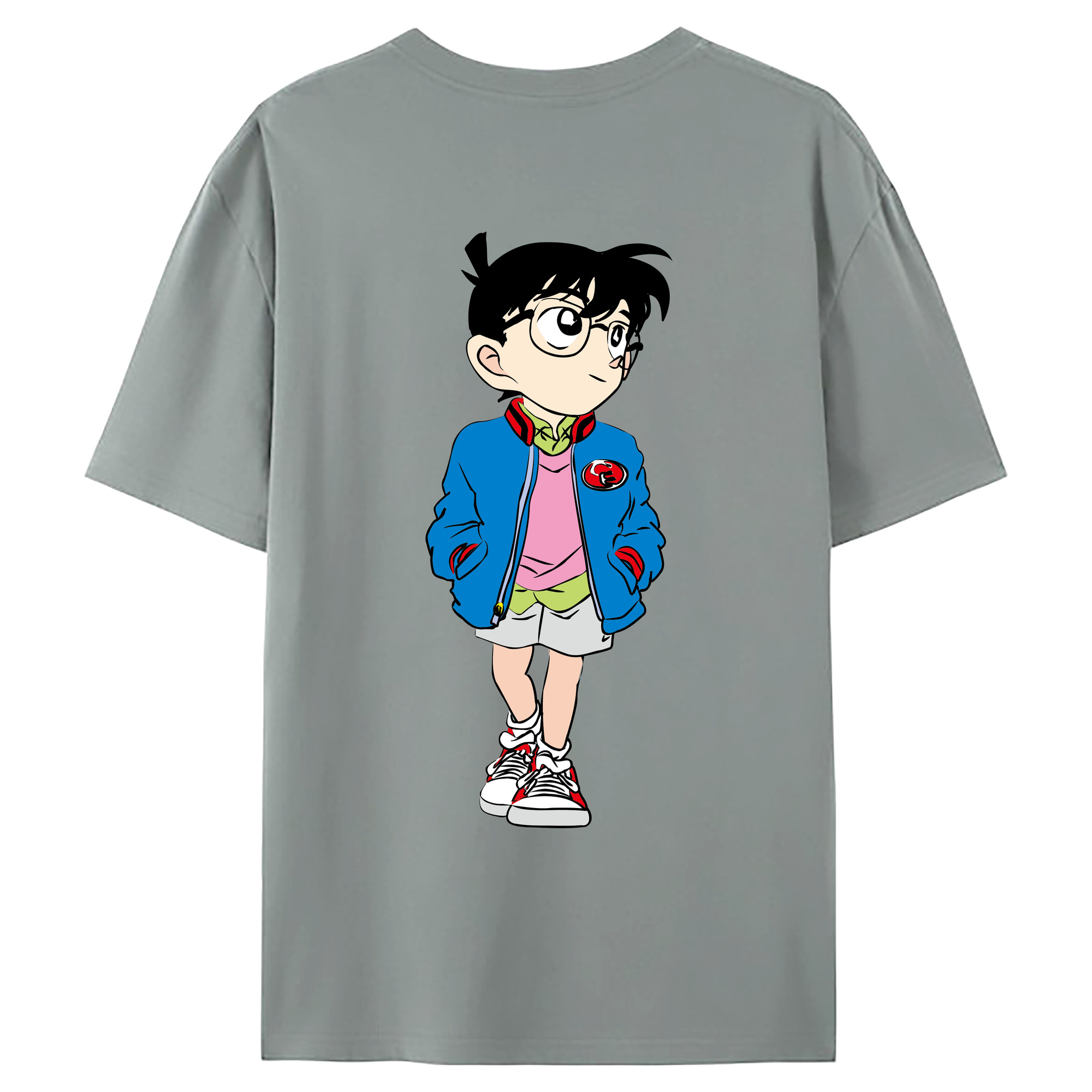 （画像用） 名探偵コナン 江戸川 コナン Detective Conan Conan Edogawa 綿100％ メンズ半袖Tシャツ（バックプリント） 通気性